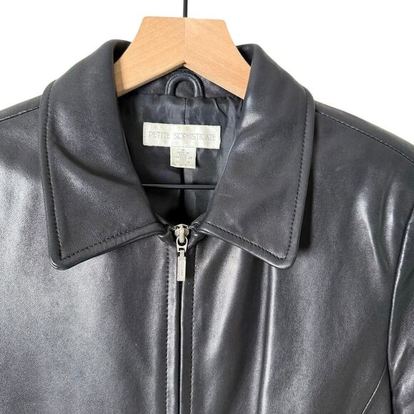 Petite Sophisticate Vintage Black Genuine Leather Jacket Zipper Front, Sz M - Picture 2 of 10